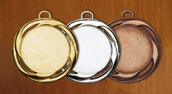 medal 70mm na wklejkę 50mm, brązowy puchary statuetki medale